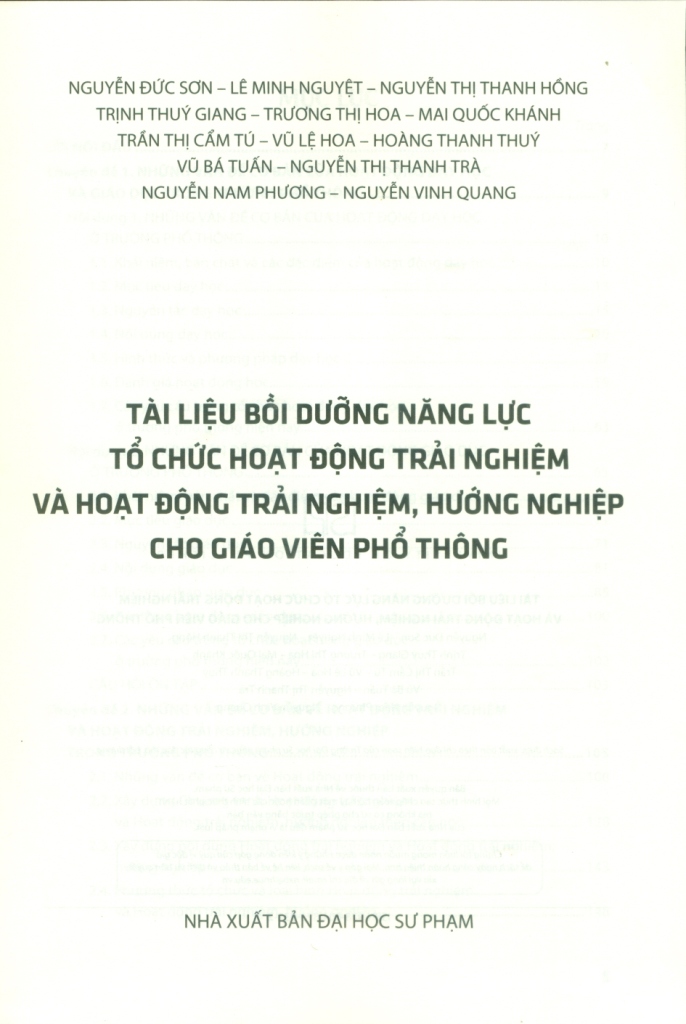 TÀI LIỆU BỒI DƯỠNG NĂNG LỰC TỔ CHỨC HOẠT ĐỘNG TRẢI NGHIỆM VÀ HOẠT ĐỘNG TRẢI NGHIỆM, HƯỚNG NGHIỆP CHO GIÁO VIÊN PHỔ THÔNG